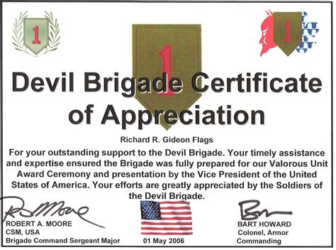 Military Certificate Of Appreciation Template