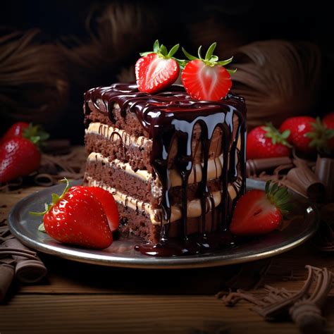 Premium AI Image Sweet Romance Tempting Chocolate Strawberry Cake