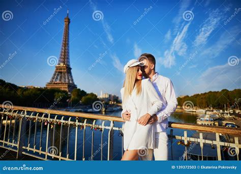 Romantic Couple Having A Date Near The Eiffel Tower Stock Image Image