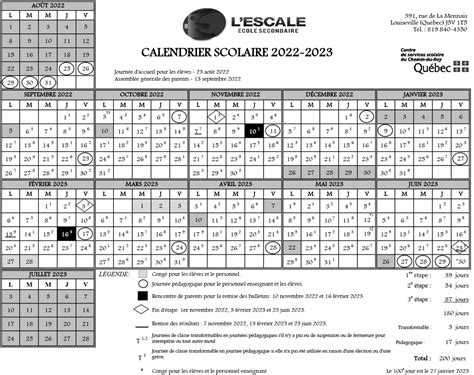 Calendrier Scolaire Cole Secondaire L Escale