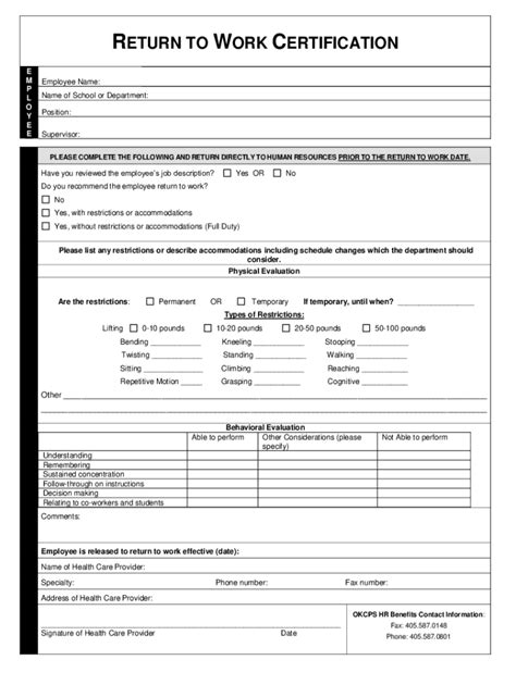 Fillable Online Certificate To Return To Work Or School Fill Online Printable Fax Email