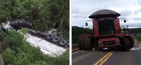 TRÂNSITO Carreta cai de ponte após colidir em colheitadeira no Paraná