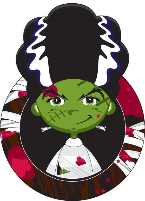 Cartoon Scary Frankensteins Bride Spooky Halloween Monster