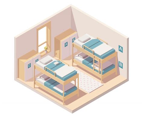 Premium Vector Isometric Hostel Room Or Dormitory Room Interior With