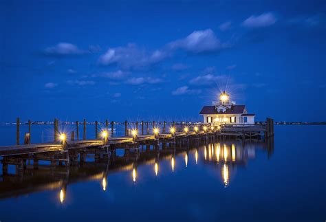 Roanoke Marshes Lighthouse Manteo NC - Blue Hour Reflections Photograph by Dave Allen - Fine Art ...