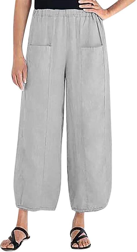 Rtyou Women Ankle Length Harem Pants Casual Elastic Waist Cotton Linen