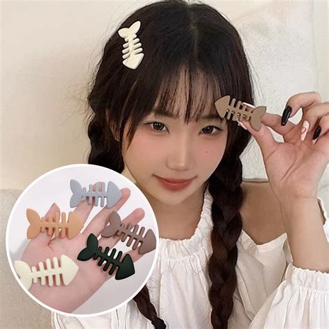 Simple Milk Tea Color Fishbone Hairpin Girl Cute Bangs Barrettes Sweet