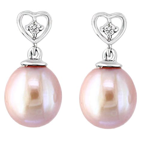 14 Karat White Gold Freshwater Natural Color Pink Pearl And Diamond