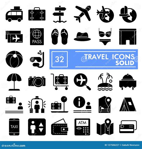 Travel Glyph Icon Set Vacation Symbols Collection Vector Sketches