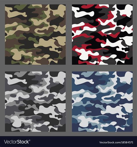 Set Of Camouflage Seamless Patterns Background Vector Image