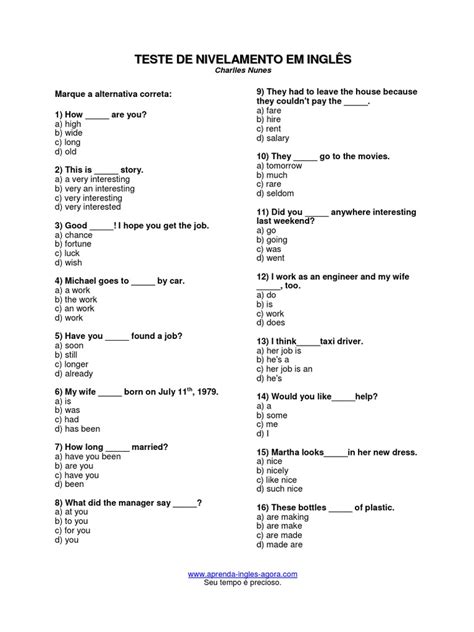 Ingles Teste De Nivelamento
