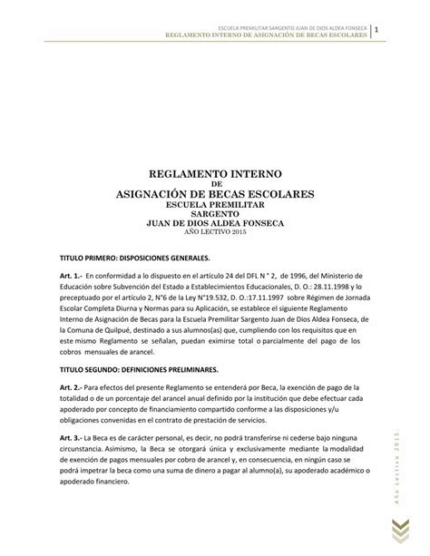 Pdf Reglamento Interno De Asignaci N De Escuela Premilitar