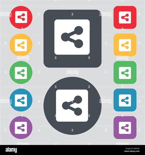 Share Icon Sign A Set Of 12 Colored Buttons Flat Design Vector Stock