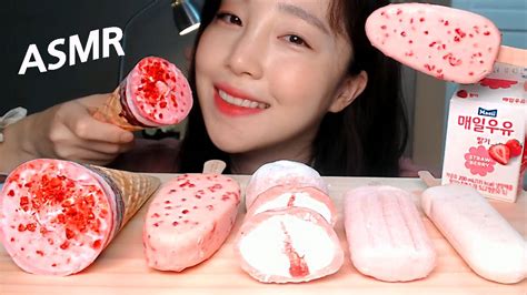 Asmr 딸기 초콜릿 아이스크림 먹방 Pink Food Mukbang Strawberry Desserts Chocolate