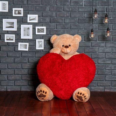 Life Size Bear with Giant Fluffy Red Heart - Giant Teddy