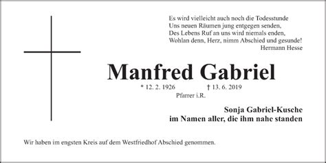 Traueranzeigen Von Manfred Gabriel Trauer Nn De