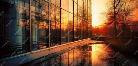 Premium AI Image | Window reflection of sunset in modern glass building