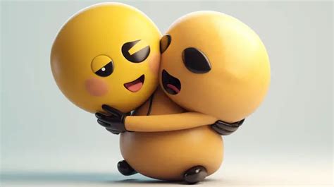 Two Cartoon Emojis Holding Each Other Background Hug Emoji Picture Emoji Smile Emoji