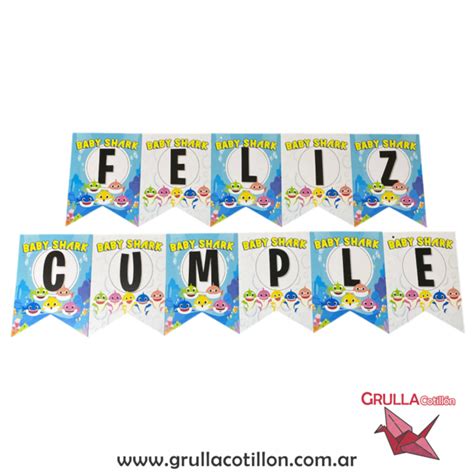 BANDERIN FELIZ CUMPLE BABY SHARK GRULLA COTILLÓN