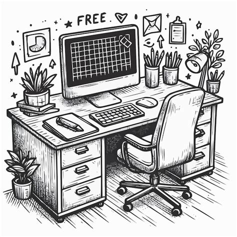 Premium Vector Free Vector Work Desk Hand Drawn Outline Doodle Icon