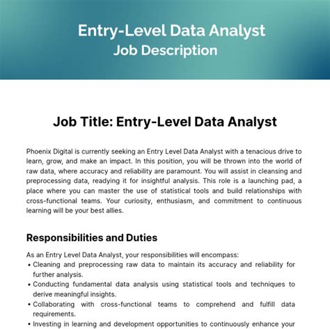 Free Entry Level Data Analyst Job Description Template Edit Online And Download