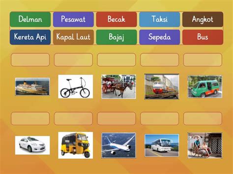 Mencocokan Nama Dan Gambar Alat Transportasi Une Las Parejas