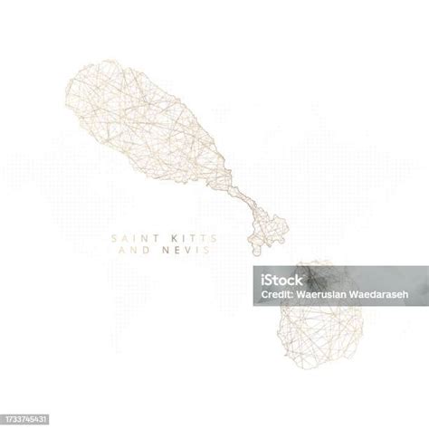 Low Poly Map Of Saint Kitts And Nevis Gold Polygonal Wireframe Glittering Vector With Gold