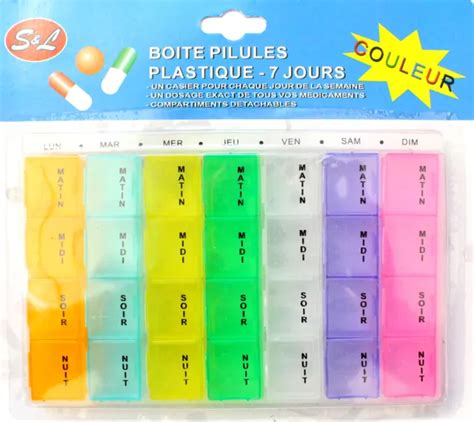 PILULIER SEMAINIER PILULE Médicament 7 Jours Détachable Couleur Boite à