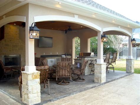 Pool House With Outdoor Kitchen & Fireplace In Cypress - Texas Custom ...