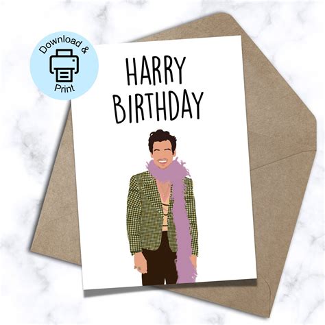 Harry Styles Printable Birthday Card Celebrate In Style Etsy