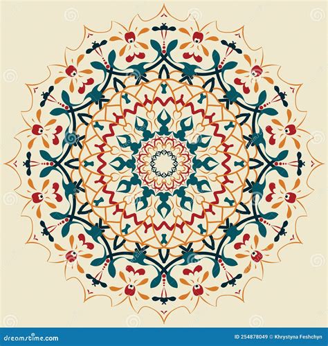 Floral Round Design Sign. Vintage Circular Pattern Stock Vector