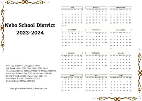 Nebo School District Calendar Holidays 2023-2024