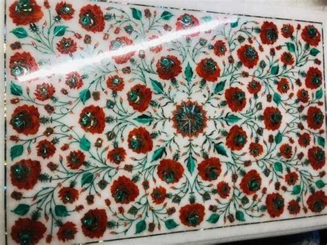 Marble Table Top Semi Precious Stone Lapis Inlay Pietra Dura Art