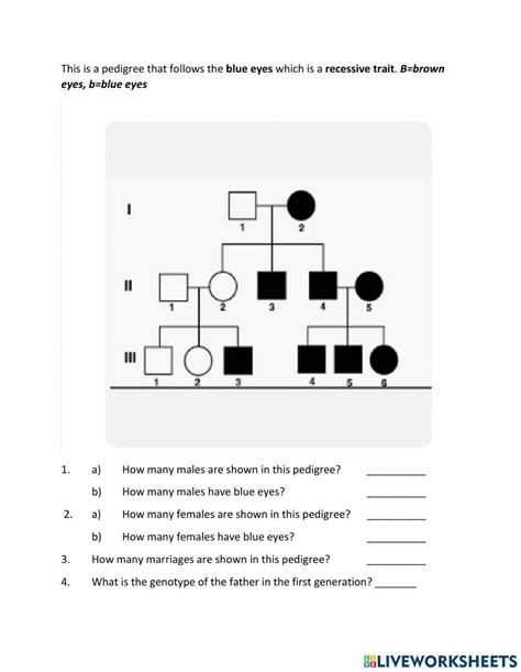 Pedigree Chart Introduction Worksheet Live Worksheets Worksheets