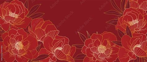 Luxury oriental flower background vector. Elegant peony flowers and ...