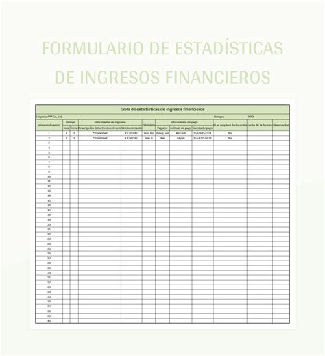 Plantilla De Excel Formulario De Estadísticas De Ingresos Financieros Y