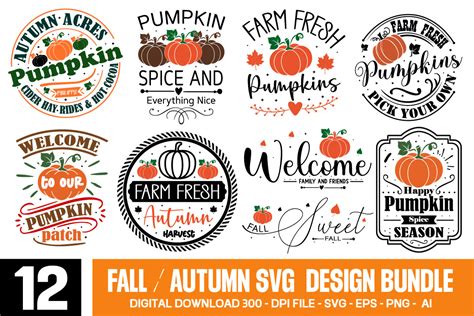 Fall Svg Bundle Pumpkin Svg Fall Best Graphic By Gatewaydesign