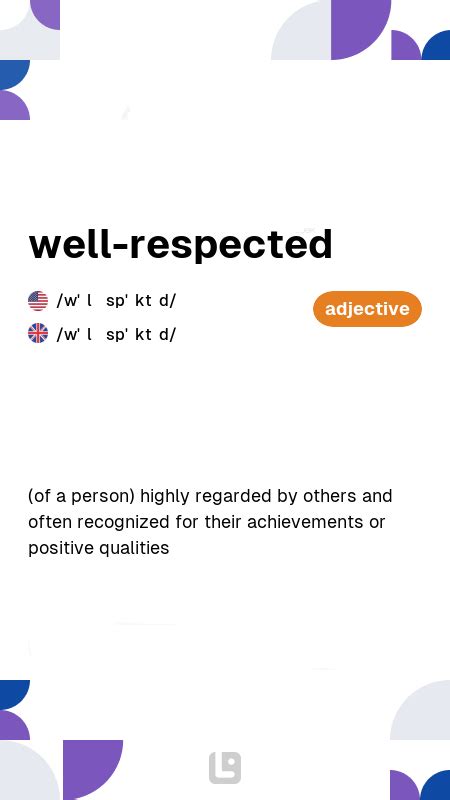 Definition Meaning Of Well Respected Picture Dictionary