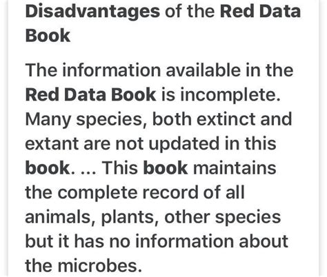 Disadvantages Of Red Data Book Brainly In