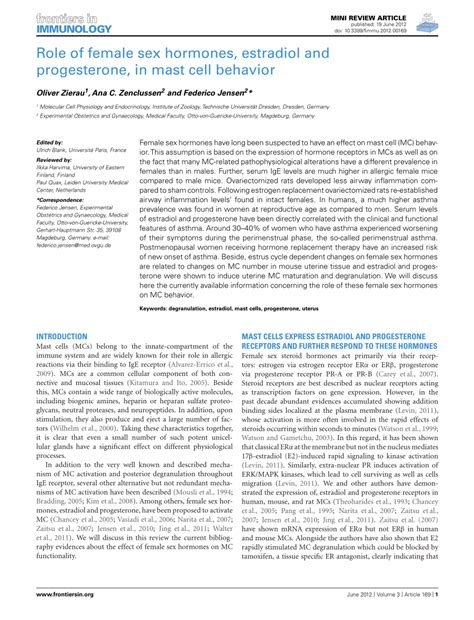 PDF Role Of Female Sex Hormones Estradiol And Progesterone In Mast Cell Behavior