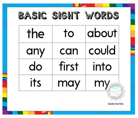 Teacher Fun Files Basic Sight Words Charts