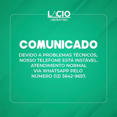 Comunicado Informamos que devido a problemas técnicos nosso telefone