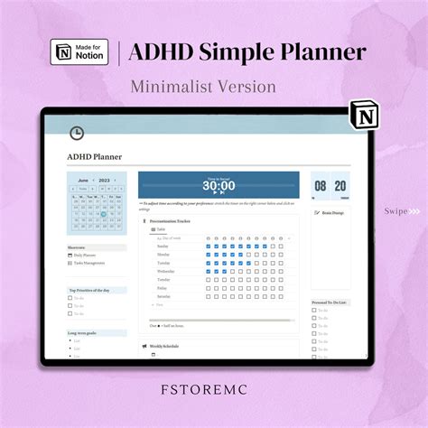 Adhd Notion Template Notion Dashboard Easy And Simple To Fill In