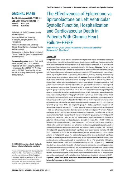 (PDF) The Effectiveness of Eplerenone vs Spironolactone on Left Ventricular Systolic Function ...