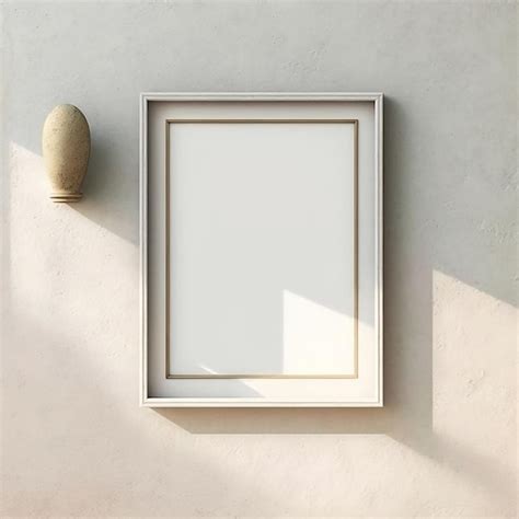 Un Marco De Imagen En Blanco Sobre Una Pared Blanca Con Un Jarr N En La