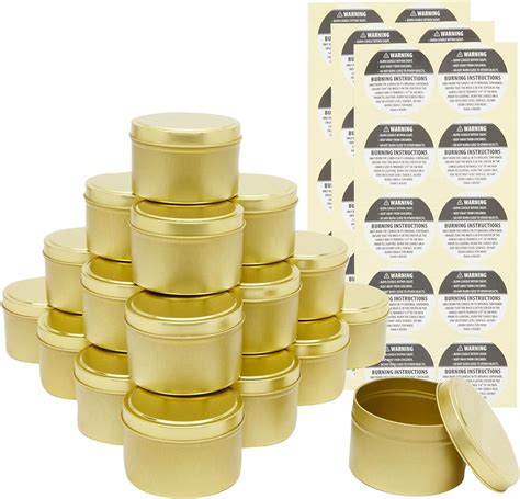 Gold Tin Jars For Candle Making 8 Oz Containers With Lids Labels 24 Pack