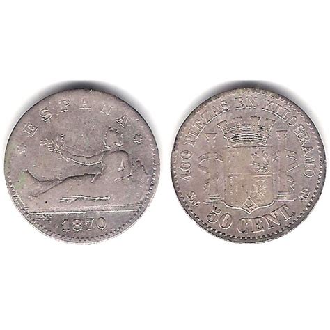 Gobierno Provisional 1870 50 Céntimos BC BC Plata Ceca de