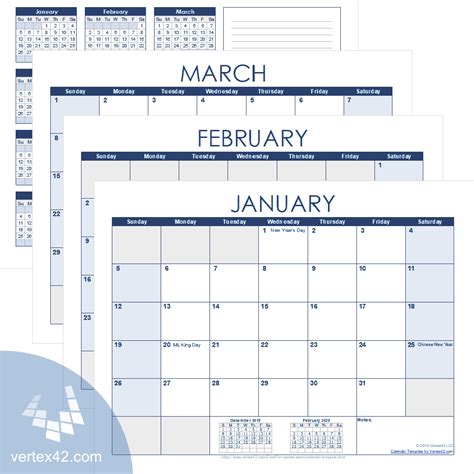 Printable Calendar Template Vertex - Printable Lab