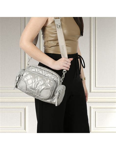 Bolso Bandolera Melissa Binnari Bolsillos Acolchada Plata