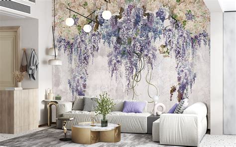 Soft Purple Watercolor Floral Wallpaper Mural Blossom Wall Mural